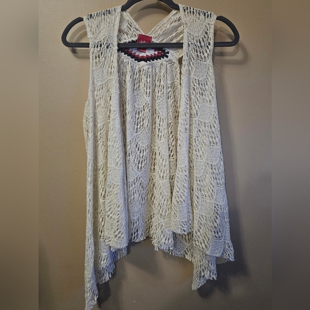 Daytrip Women's Size S Lace Cardigan Ivory Cascade Open Front Cotton Blend